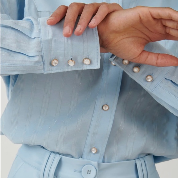 XS Western Boyfriend Shirt in Sky Blue. THE BRIGHT SIDE by Rocky Barnes. - Picture 4 of 4
